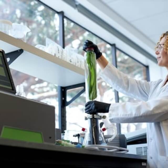 Photo Preview of Development Scientist with spectrometer to measure acetylene reduction activity in a plant sample